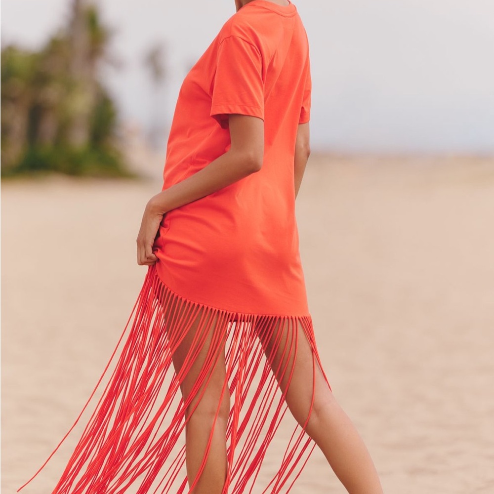New FARM Rio x Anthropologie Fringe Mini T-Shirt Dress - Picture 2 of 4